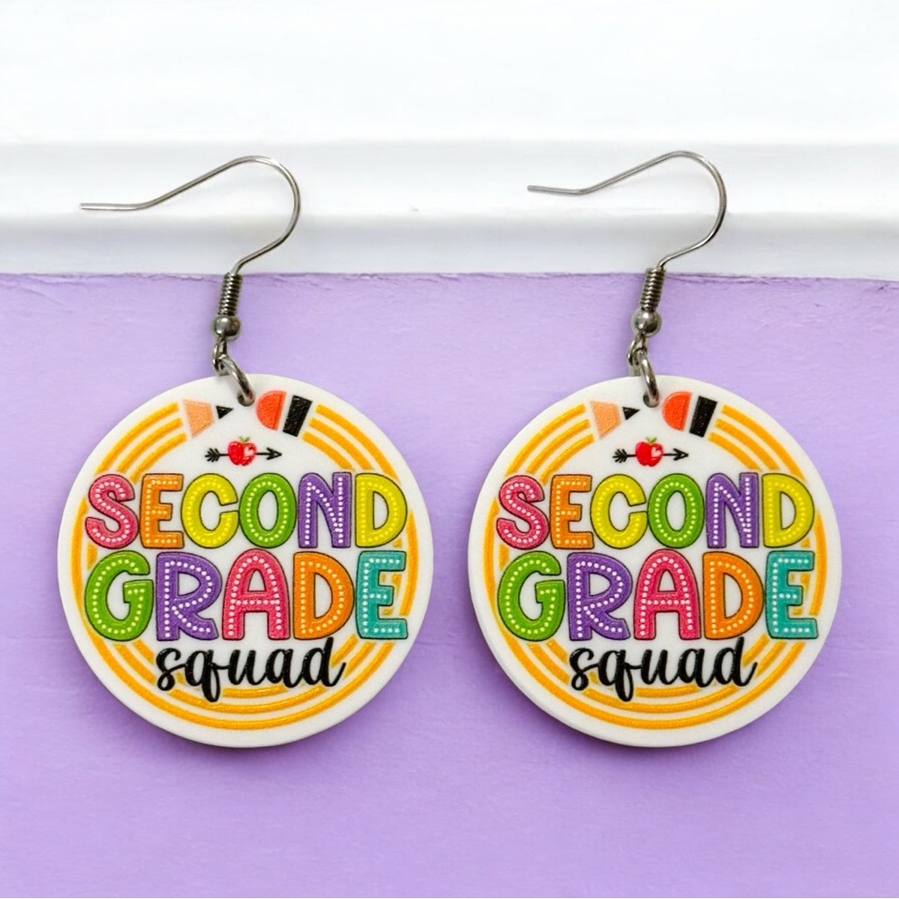 Colorful Second Grade Squad Earrings